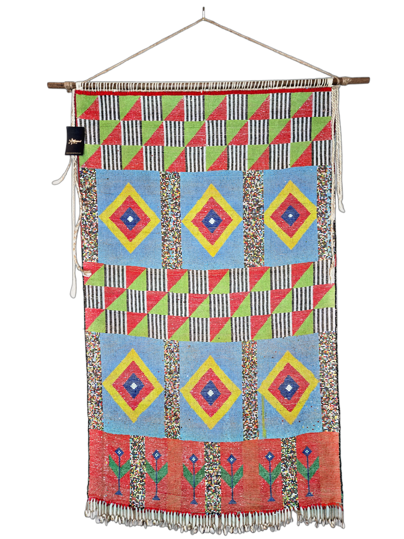 Rare Mounted Kirdi Beaded Tapestry- Diamond