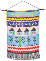 Rare Mounted Kirdi Beaded Tapestry -Blue Houses