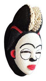 Wooden Punu Mask with Beads and Cowrie Shells.
