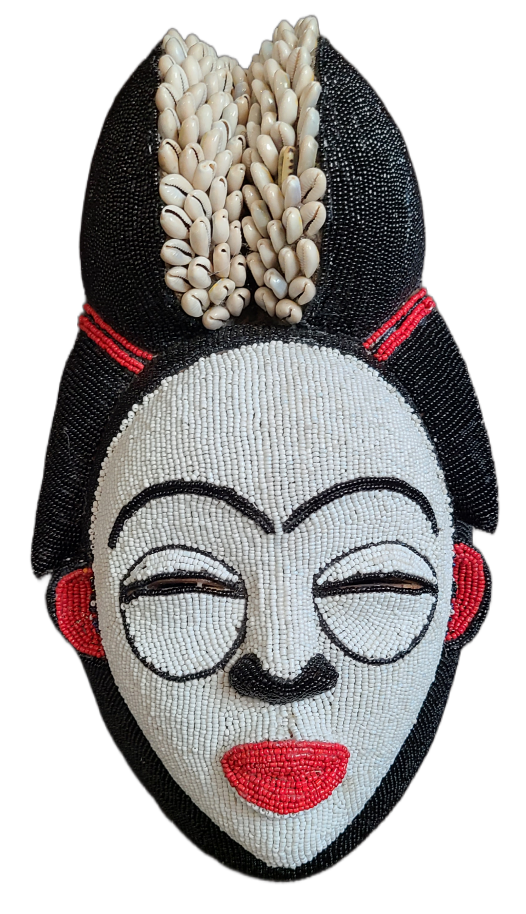 Wooden Punu Mask with Beads and Cowrie Shells. – Accent Touch