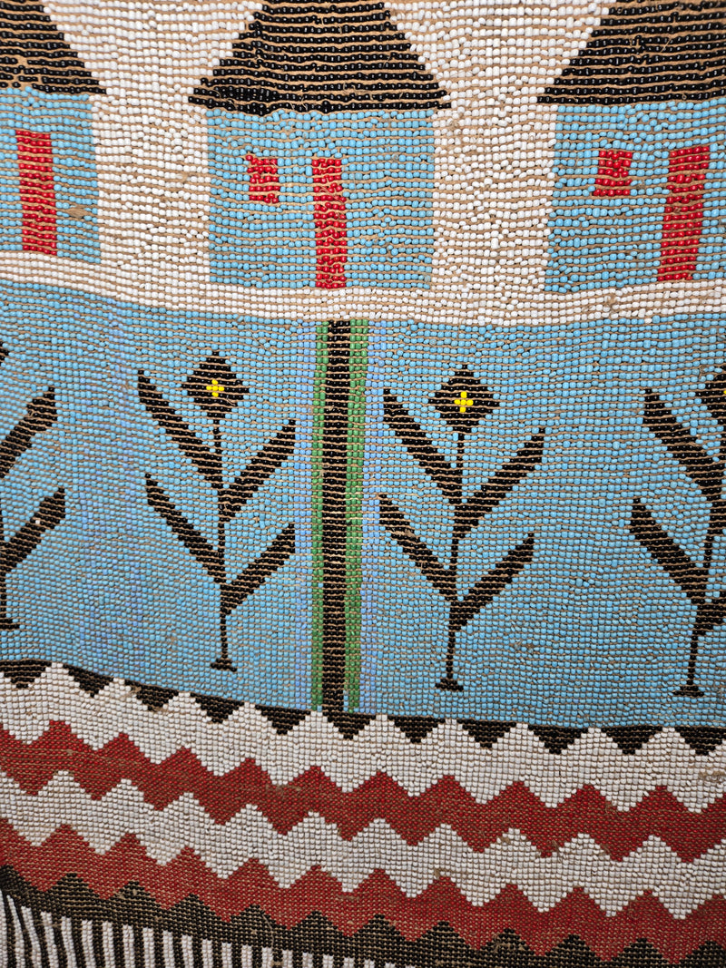 Rare Mounted Kirdi Beaded Tapestry -Blue Houses