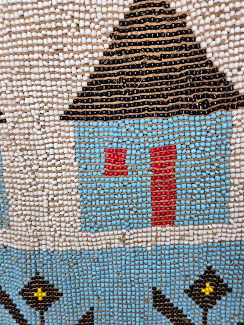 Rare Mounted Kirdi Beaded Tapestry -Blue Houses
