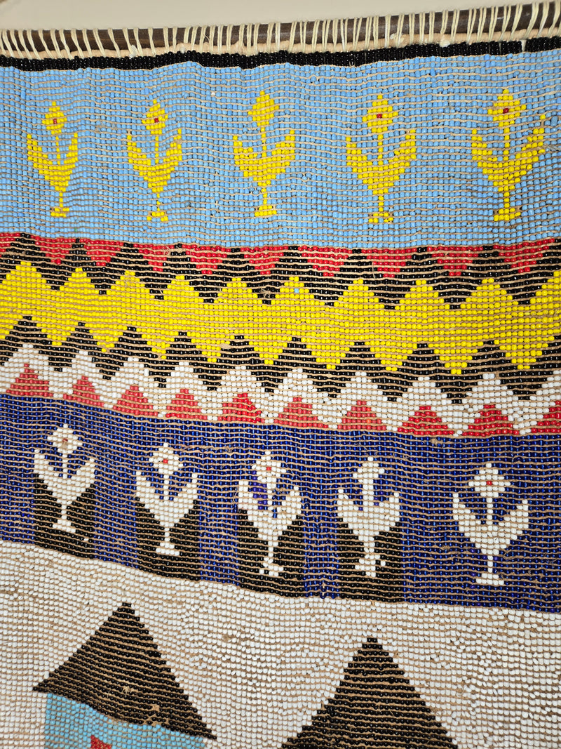 Rare Mounted Kirdi Beaded Tapestry -Blue Houses
